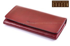 DUŻY SKÓRZANY PORTFEL DAMSKI DRAGON BORDO/ WIŚNIA